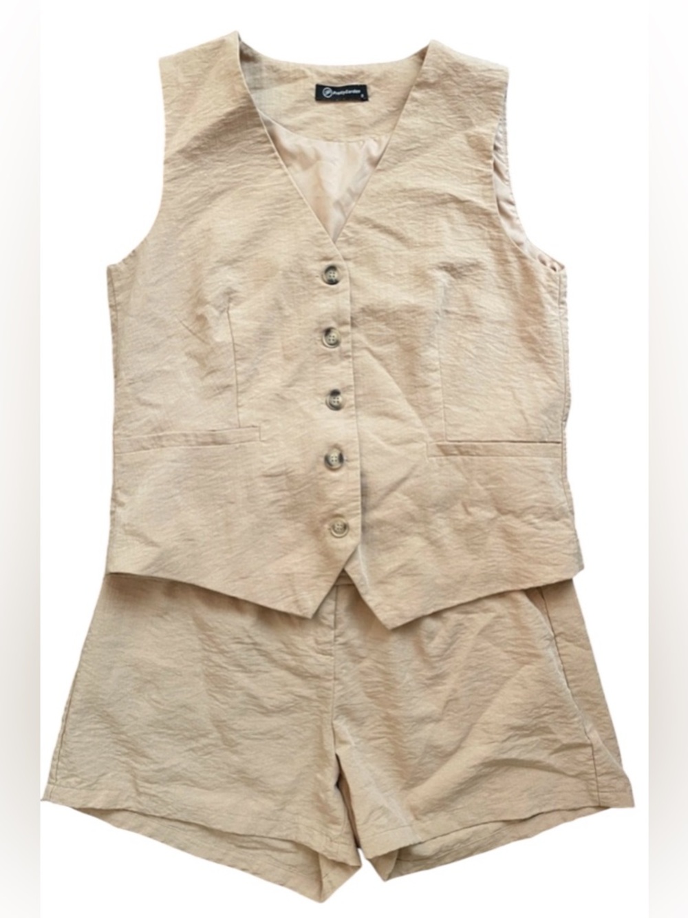 PrettyGarden Women's Two Piece Short and Vest Set in Classic Khaki Sz S - Picture 2 of 5